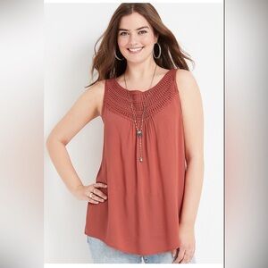 NWT Maurice’s Womens Crochet High Neck Relaxed Fit Solid Clay Tank Top Sz L
